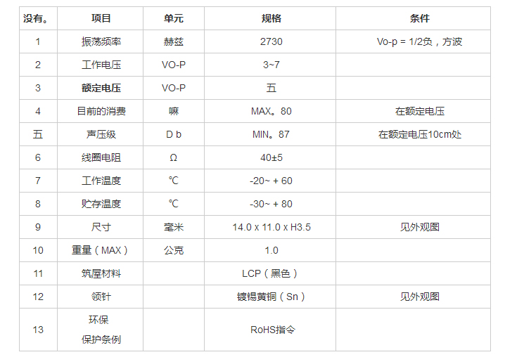 無(wú)源蜂鳴器SMD-140035F